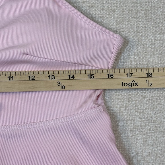 Pink Tankini Top Women's Size 1XL Peplum Adjustable Straps Ribbed Stretch V-Neck - Picture 3 of 7